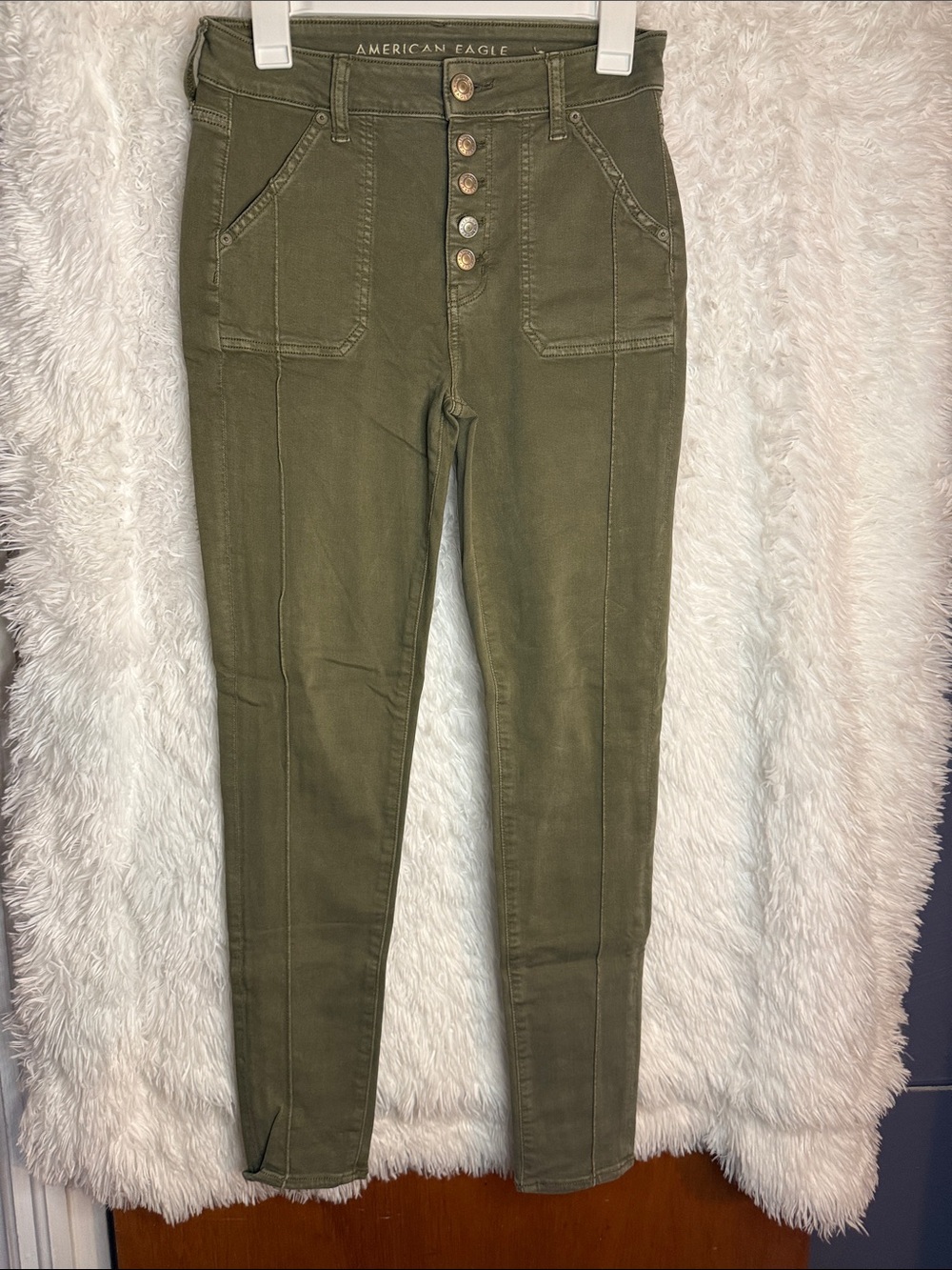 American Eagle Outfitters Olive Green High-Rise Button Front Jeggings